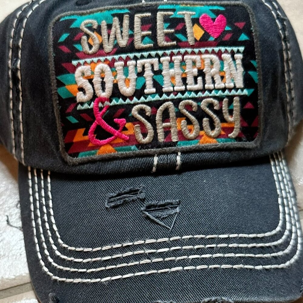 NWT KBETHOS Black Sweet Southern Sassy Adjustable Velcro Baseball Cap